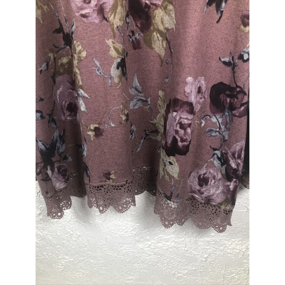 Netsmile Pink Top Lace Hem Plus Sz 2X V neck Cottagecore Romantic Floral Boho - Picture 7 of 9